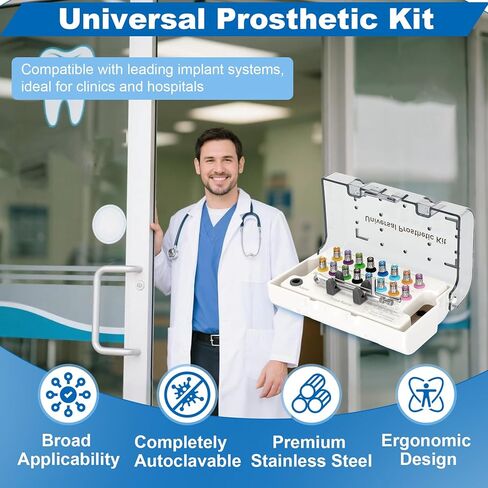 Dental Implant Torque Wrench Set Universal Prosthetic Kit Dental Implant Kit with Torque Adjustable Ratchet Screwdrivers 16pcs, Fully Autoclavable,10-70Ncm, Secure/Disassemble Implant Restorations in Kuwait
