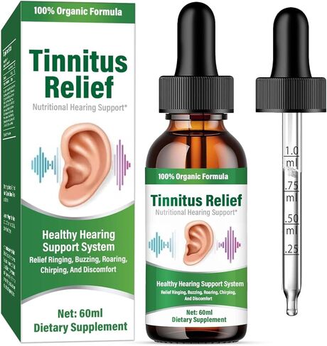 Richie House Tinnitus Relief for Ringing Ears,60ml Tinnitus Relief Solution - Fast-Acting Drops with Natural Ingredients to Quiet Ringing, Ease Buzzing & Restore Ear Comfort in Kuwait