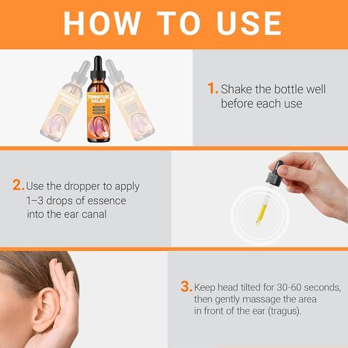 Tinnitus Relief Drops for Ringing Ears – Natural Tinnitus Relief | Reduce Buzzing/Clicking Noise & Relieve Ringing Ears | Support Hearing Health | Bottle of 60ml in Saudi Arabia