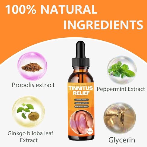 Tinnitus Relief Drops for Ringing Ears – Natural Tinnitus Relief | Reduce Buzzing/Clicking Noise & Relieve Ringing Ears | Support Hearing Health | Bottle of 60ml in Saudi Arabia
