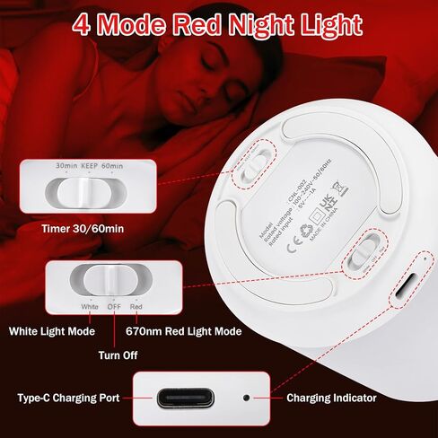 670nm Red Light Night Light for Sleep with Timer, Rechargeable, Dimmable, Sleep Aid Lamp Blue Light Blocking for Improve Sleep, Deep Relaxation, Meditation, Yoga in Saudi Arabia