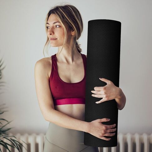 Thick Yoga Mat, 1/4" Anti-Tear High Density Extra Thick Non-Slip Exercise Mats with Carrying Strap,Comfortable Black Fitness Mat for Stretching,Exercise,Fitness,Gym,Pilates,Home Workout in Saudi Arabia