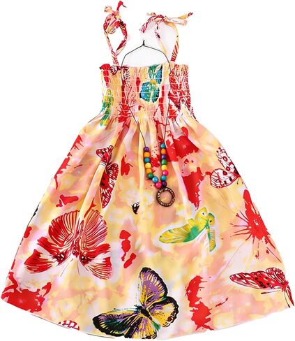 Hawaiian Dresses for Girls Smocked Beach Sundress Floral Summer Dress with Necklace in Kuwait