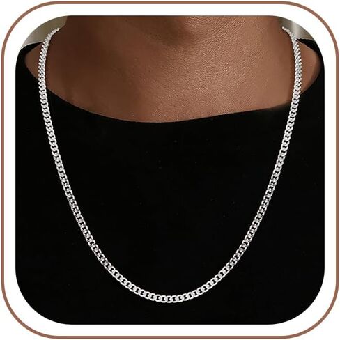 Cuban Link Chains for Men, 925 Sterling Silver Over 3.5mm/7mm Cuban Chain Diamond Cut Silver Necklace Chains Gifts for Men Father Boyfriends in Kuwait