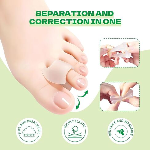 فواصل أصابع القدم للنساء والرجال، 12 قطعة من فواصل جل سميكة لأصابع القدم، مصحح ورم، لأصابع القدم المتداخلة/الأورام/محاذاة إصبع القدم الكبيرة/فاصل ومصحح (أبيض) in Kuwait