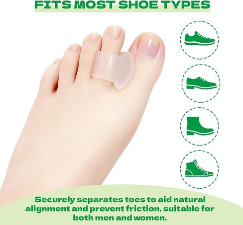 فواصل أصابع القدم للنساء والرجال، 12 قطعة من فواصل جل سميكة لأصابع القدم، مصحح ورم، لأصابع القدم المتداخلة/الأورام/محاذاة إصبع القدم الكبيرة/فاصل ومصحح (أبيض) in Kuwait