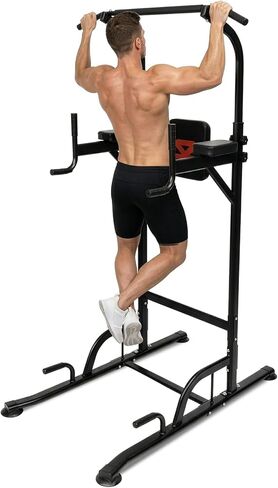 SQUATZ Power Tower Pull Up Station with Free Standing Pull Up Bar, Multi-Grip Workout Frame with 6 Adjustable Heights, H-Base Stability, Steel Construction, 330 lb Capacity for Home Gym, Black in Saudi Arabia