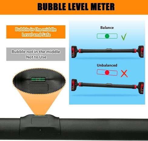 شريط سحب قابل للتعديل للمدخل - سعة وزن 440 رطل، بدون براغي تركيب مع عداد المستوى وقفل تلقائي، شريط الذقن لتدريب القوة في صالة الألعاب الرياضية المنزلية، أحمر in Kuwait