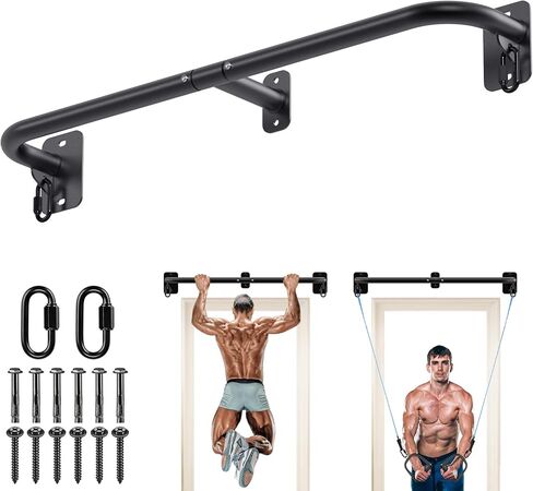 SELEWARE Heavy Duty Wall Mount Pull Up Bar, Joist Mount Chin Up Bar for Doorway, Sturdy Steel Construction, w/Resistance Band Hooks, Fits 32"/36" Wall Studs for Home Gym Strength Training in Saudi Arabia