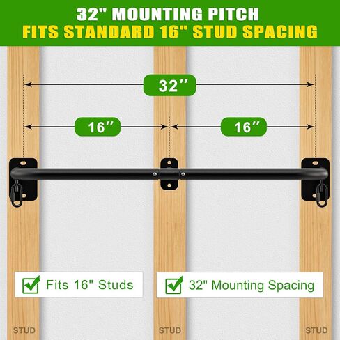 SELEWARE Heavy Duty Wall Mount Pull Up Bar, Joist Mount Chin Up Bar for Doorway, Sturdy Steel Construction, w/Resistance Band Hooks, Fits 32"/36" Wall Studs for Home Gym Strength Training in Saudi Arabia