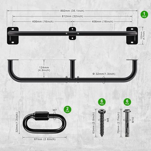 SELEWARE Heavy Duty Wall Mount Pull Up Bar, Joist Mount Chin Up Bar for Doorway, Sturdy Steel Construction, w/Resistance Band Hooks, Fits 32"/36" Wall Studs for Home Gym Strength Training in Saudi Arabia