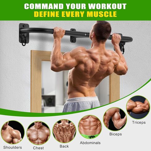 SELEWARE Heavy Duty Wall Mount Pull Up Bar, Joist Mount Chin Up Bar for Doorway, Sturdy Steel Construction, w/Resistance Band Hooks, Fits 32"/36" Wall Studs for Home Gym Strength Training in Saudi Arabia