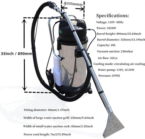 Commercial Carpet Cleaner Machine - 3 in 1 Wet Dry Extractor, Portable Heavy Duty for Deep Cleaning, 40L Capacity in Saudi Arabia