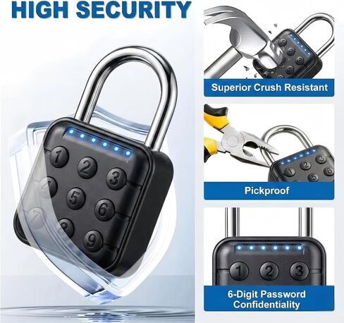 Combination Padlock – Combination Lock with 6-Digit Code, Digital Padlock with Keyless Entry, IP67 Waterproof Zinc Alloy Lock for Locker, Gym, Travel, Outdoor, Gate (Black) in Kuwait