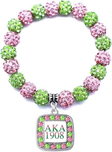 Long tiantian AKA Sorority Gifts for Women AKA Bracelet Green Pink Number Bracelet Akas Gift for Women Sorority Stuff with a Gift Card in Kuwait