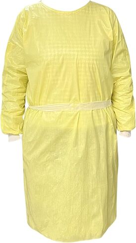 3E Disposable Protective Isolation Gown Coverall with Elastic Cuff, Latex Free, Non-Woven, Fluid Resistant, One Size Fits All (Pack of 100) Yellow in Saudi Arabia