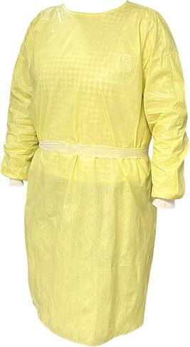 3E Disposable Protective Isolation Gown Coverall with Elastic Cuff, Latex Free, Non-Woven, Fluid Resistant, One Size Fits All (Pack of 100) Yellow in Saudi Arabia