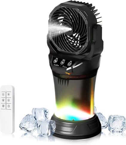 Portable Misting Fan with Remote & 30000mAh Rechargeable Misting Fans for Outside Patios Camping Beach & Workshops Mist Fan Portable for Outdoor/Indoor 2L Built-in Water Tank RGB 4 Speeds & Spray in Kuwait