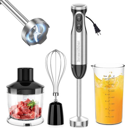 Bonsenkitchen Immersion Blender with Food Processor, 20 Speeds & Turbo Mode | 4-in-1 Emulsion Hand Blender, Egg Whisk, 24 oz Beaker & Chopper Bowl, Portable Hand Mixer for Smoothie, Soup, Baby Food in Kuwait