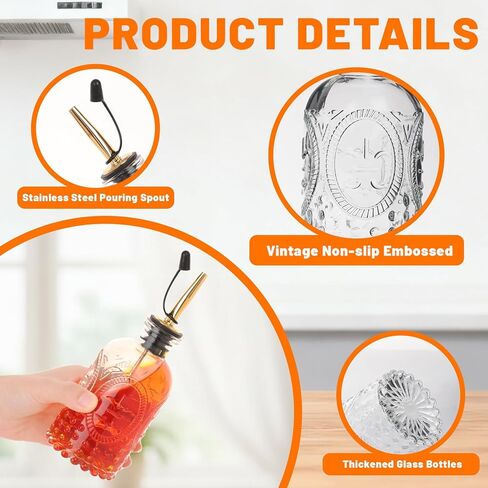 7oz Glass Coffee Syrup Dispenser, 4-Pack Complete Set with Funnel, Brush, Stoppers & Accessories - Syrup Bottles for Coffee Bar with Metal Pour Spout, Ideal for Maple,Oil, Vinegar,Cooking wine in Saudi Arabia