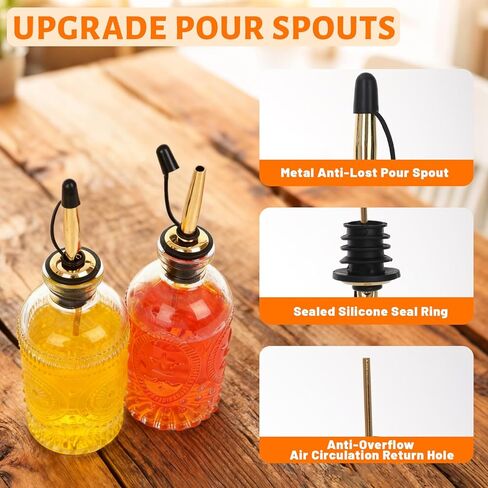 7oz Glass Coffee Syrup Dispenser, 4-Pack Complete Set with Funnel, Brush, Stoppers & Accessories - Syrup Bottles for Coffee Bar with Metal Pour Spout, Ideal for Maple,Oil, Vinegar,Cooking wine in Saudi Arabia