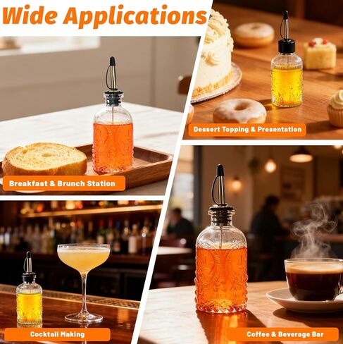 7oz Glass Coffee Syrup Dispenser, 4-Pack Complete Set with Funnel, Brush, Stoppers & Accessories - Syrup Bottles for Coffee Bar with Metal Pour Spout, Ideal for Maple,Oil, Vinegar,Cooking wine in Saudi Arabia