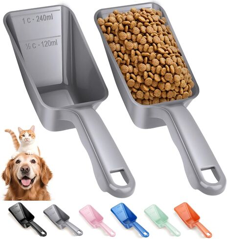 2-Pack Dog Food Scoop 1 Cup, Plastic Pet Food Measuring Scoop With Measuring Lines (1/2 & 1 Cup Markings) for Dogs, Cats, Fish, Bird（Black) in Kuwait