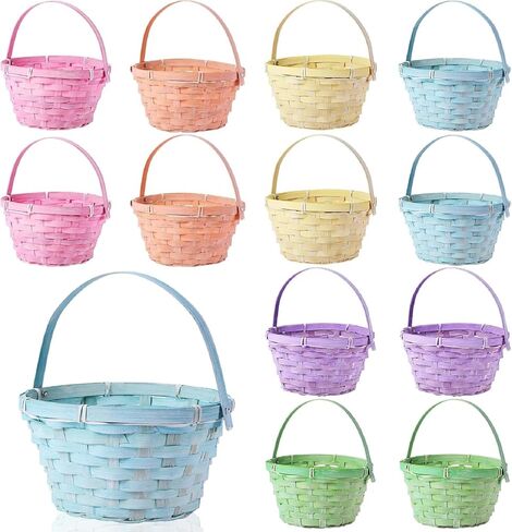 12 Pcs Easter Bamboo Woven Baskets with Handles Round Basket Bamboo Gifts Basket for Easter Party Favors Gifts Supplies Decor in Saudi Arabia