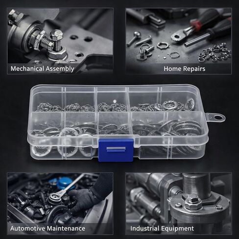 Internal Serrated Washer Stainless Steel 304, 300Pcs M3 M4 M5 M6 M8 M10 Combo Kit - Durable Anti - Rust Material, Precise Cutting, Organized Storage for Mechanical Use in Kuwait