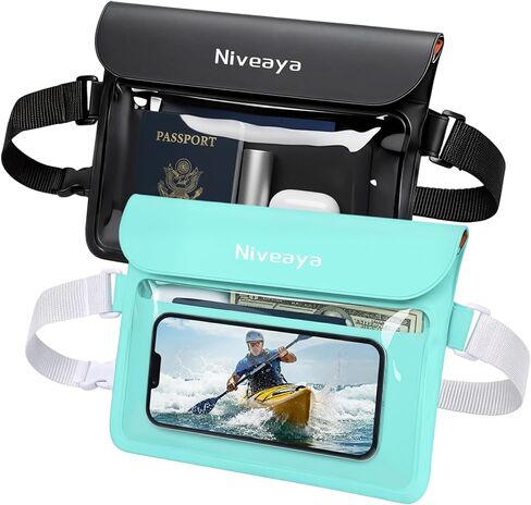 Niveaya IPX8 Waterproof Fanny Pack, Waterproof Pouch Dry Belt Bag for Beach, Kayaking, Swimming, Boat Travel Cruise Essentials, Waterproof Phone Bag Passport Holder for Women Men(2 Pack) in Kuwait