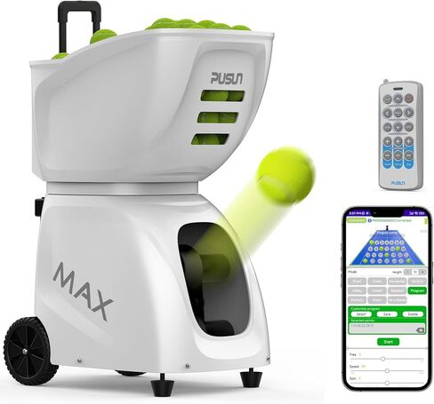 PT-MAX C-【Smart Tennis Ball Machine】 145+ Ball Capacity | 5-7 Hours Battery Life | Speed 20-140km/h | 28 Landing Points | 26 Fixed Modes | APP Control | Ideal for Individual Training in Kuwait
