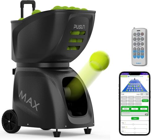 PT-MAX C-【Smart Tennis Ball Machine】 145+ Ball Capacity | 5-7 Hours Battery Life | Speed 20-140km/h | 28 Landing Points | 26 Fixed Modes | APP Control | Ideal for Individual Training in Saudi Arabia