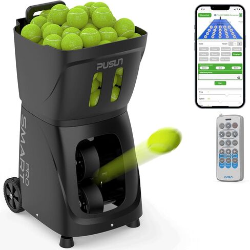 PT-Smart PRO Tennis Ball Machine - High Capacity, 4-6h Battery, for AppleWatch/App/Remote Control, Maximum Speed 120KM/H, Ideal for Tennis Beginners, Training, Club & Pro Competition in Kuwait