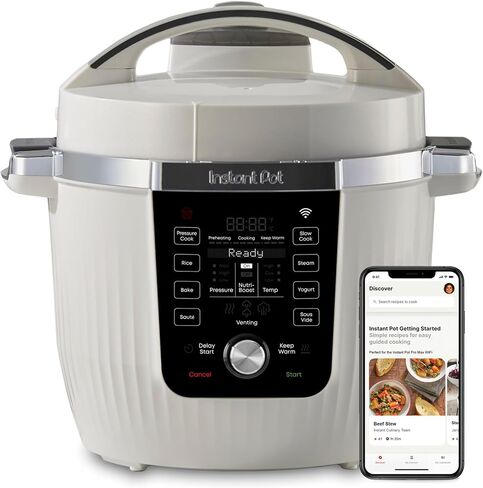 Instant Pot PRO Max Wi-Fi Smart 10-in-1 Pressure Cooker, Slow Cooker, Saute, Steamer, Warmer, Rice Cooker, Yogurt Maker, Sous Vide, Baker, NutriBoost, Includes App with 2000+ Recipes, 6 Quart in Kuwait