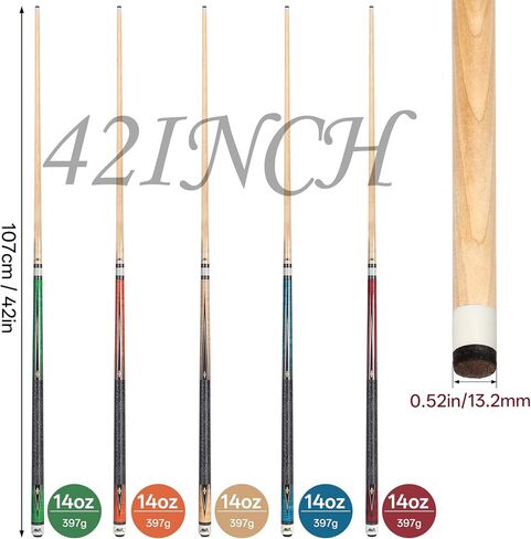 AKLOT Pool Cue Sticks, 42" Canadian Maple Professional Billiard Sticks, Taco De Billar Super Straightened Up 2-Piece Queue for Home, Pool Cues Set of 5, 14oz Multiple Colors in Kuwait