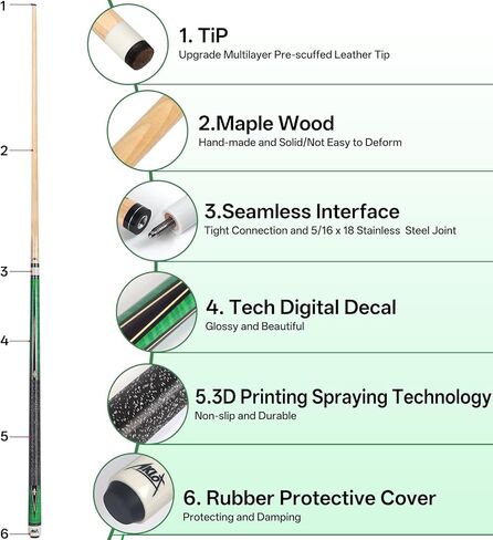 AKLOT Pool Cue Sticks, 42" Canadian Maple Professional Billiard Sticks, Taco De Billar Super Straightened Up 2-Piece Queue for Home, Pool Cues Set of 5, 14oz Multiple Colors in Kuwait