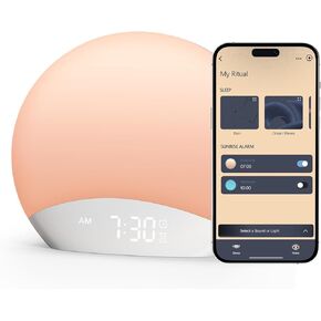 REACHER R7APP Smart Sunrise Alarm Clock with App Control, Custom Wake & Sleep Routines - Multi Sunrise Color, White Noise Sound Machine, Dimmable Display | Night Light, Screen-Free Sleep in Kuwait