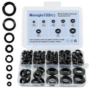 100PCS Rubber Grommet Kit, 8 Sizes Hollow Firewall Hole Plug Assortment, Rubber Grommets for Wire, Wiring, Automotive, Cord Organization, 1/4", 5/16", 3/8", 7/16", 1/2", 5/8", 3/4'', 7/8", 1'' in Kuwait