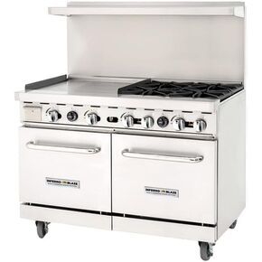 Inferno Blaze Premium IBP-GR-4824/NG 48" Natural Gas 4 Burner Range with 2 Ovens with 24" Griddle 196,000 BTU - ETL & Sanitation Certified Stainless Steel Gas Range - Perfect for Commercial Kitchens in Kuwait