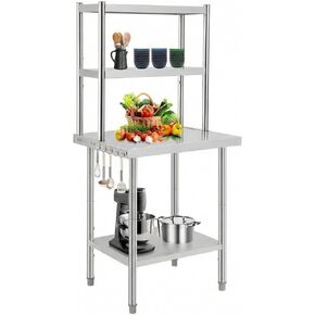 طاولة عمل من الفولاذ المقاوم للصدأ مع أرفف زائدة، طاولة إعداد الطعام التجارية شديدة التحمل، وحدة رفوف قابلة للتعديل لمطعم المطبخ المنزلي، 48 × 24 بوصة/30 × 24 بوصة in Kuwait