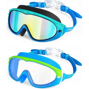 2 Pack Wide View Swimming Goggles, No Leaking Kids Swim Goggles with Anti-Fog/UV HD View Kids Goggles Boys Girls 3-15 in Kuwait