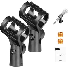 NEEWER BASICS Microphone Holder Accessories Kit 2 Pack, Adjustable Mic Clips with 3/8" to 5/8" Screw Adapters for Universal Wired Wireless Handheld Mics from 28mm to 35mm, MS019 in Kuwait