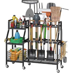 منظم أدوات الحديقة من keomaisyto مع 6 عجلات (3 قابلة للقفل)، منظم أدوات ساحة شديدة التحمل مع سلتين، منظمة أدوات جراج معدنية كبيرة وتخزين للمرآب/السقيفة/الفناء/خزانة المكنسة/الحديقة in Kuwait