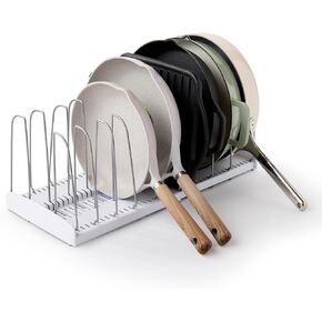 متجر YouCopia، حامل أواني طهي أكثر قابلية للتوسيع مع أسلاك فولاذية طويلة، منظم مقلاة قابل للتعديل بعرض 12.5 بوصة - 22 بوصة لتخزين خزانة المطبخ، إصدار ممتاز in Kuwait