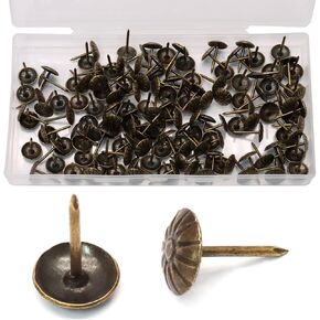 Biaungdo 150 Pcs 17 mm/0.67 inch Round Head Upholstery Tacks, Antique Metal Thumb Tacks Decorative Push Pins Daisy Upholstery Nails with Plastic Storage Box for Sofa, Chair, Home Decor(Gold) in Saudi Arabia