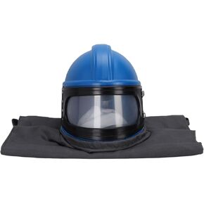 Generic مجموعة غطاء السفع الرملي خوذة واقية لتغذية الهواء للعمل الآمن على السفع الرملي مع عدسة وبدلة أزرق رمادي لعمال البناء in Kuwait