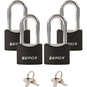 أقفال خارجية SEPOX® مقاس 1-9/16 بوصة مناسبة لجميع الأحوال الجوية على حد سواء، تكبل طويل 1-3/4 بوصة، قفل فولاذي صلب، شديد التحمل مع غطاء أسود، تصميم لبوابة سياج خزانة الأدوات وخزانة صالة الألعاب الرياضية المدرسية مع قطعتين من نفس المفتاح in Kuwait