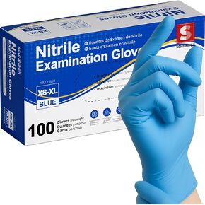 100 Count, Blue Nitrile Exam Gloves, Disposable Gloves Latex Free for Medical Care, First Aid, Cleaning, Food Prep in Kuwait