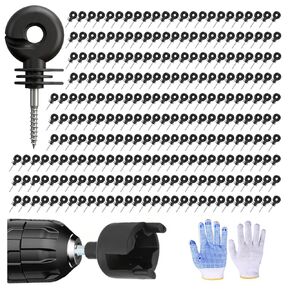 110 قطعة من عوازل السياج الكهربائية السوداء المطورة، قطعة واحدة من أداة مقبس العازل المجانية، وقفازات واحدة، عوازل حلقية لسياج حيوانات المزرعة (ملحقات نظام الشبكة لتربية الحيوانات الإلكترونية) in Kuwait