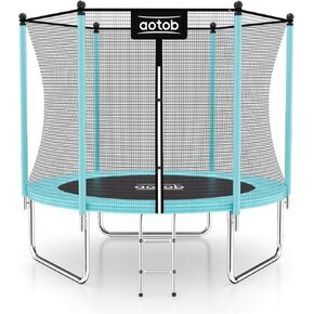 AOTOB 8FT Trampoline with Safety Enclosure Net，Blue Outdoor Trampoline with Ladder, Heavy Duty Jumping Mat and Spring Cover Padding for Kids in Kuwait